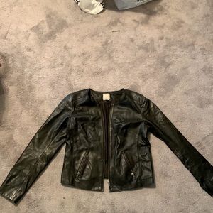 Halogen small genuine leather black leather bomber jacket